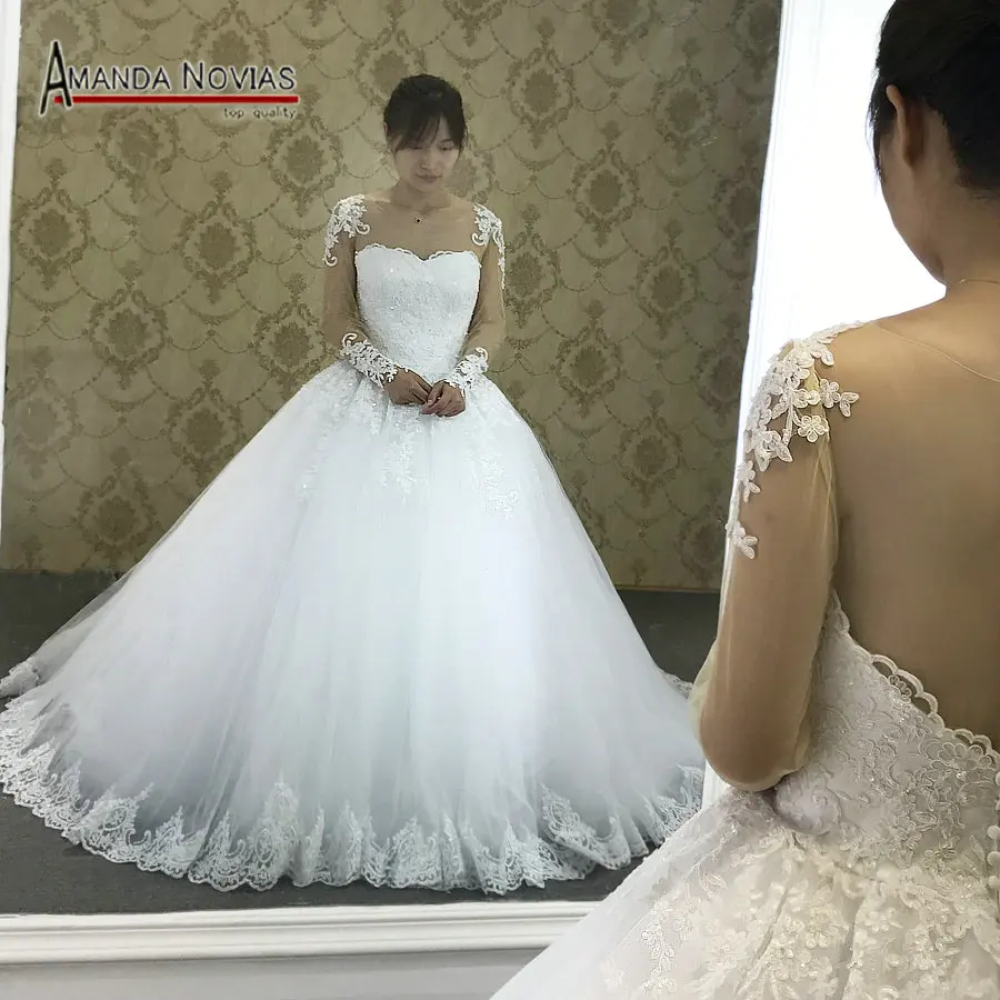 Amanda Novias настоящая фотография с длинными рукавами кружева свадебное платье новое поступление