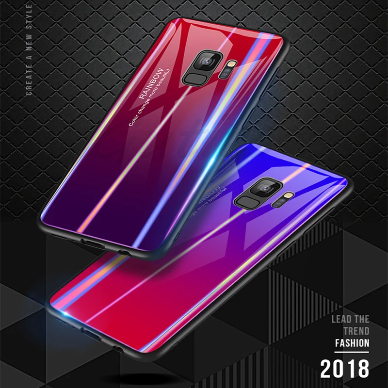 Aojun Новый Красочный закаленное Стекло чехол для телефона samsung Galaxy S9 плюс градиент