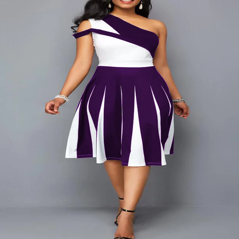 Женское платье с одним открытым плечом ТРАПЕЦИЕВИДНОЕ ПЛАТЬЕ до колена в стиле