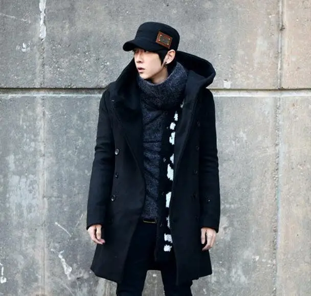 Европейское и американское мужское осеннее зимнее шерстяное пальто куртка