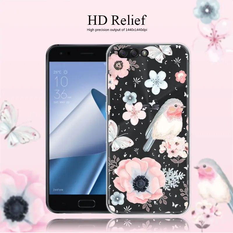 Cute Floral Printed Soft TPU Phone Case Cover For Asus Zenfone 4 ZE554KL 3D Relief Lace Coque 5.5'' |