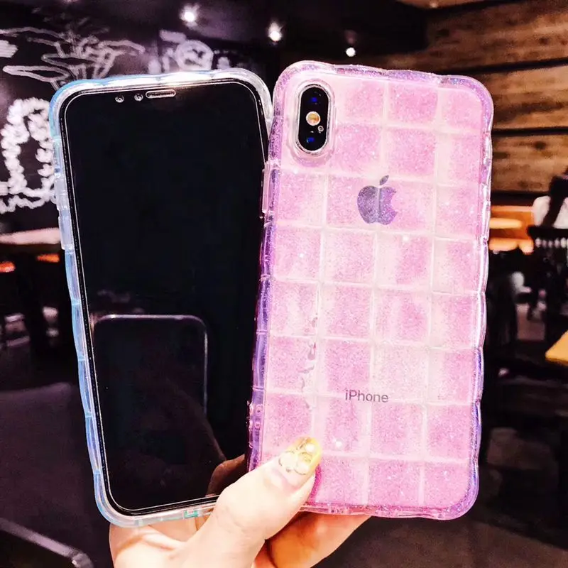 gold foil glitter transparent lattice soft tpu phone case For iphone Xs Max XR X Cover 6 Plus 7 8 Silicone shell |