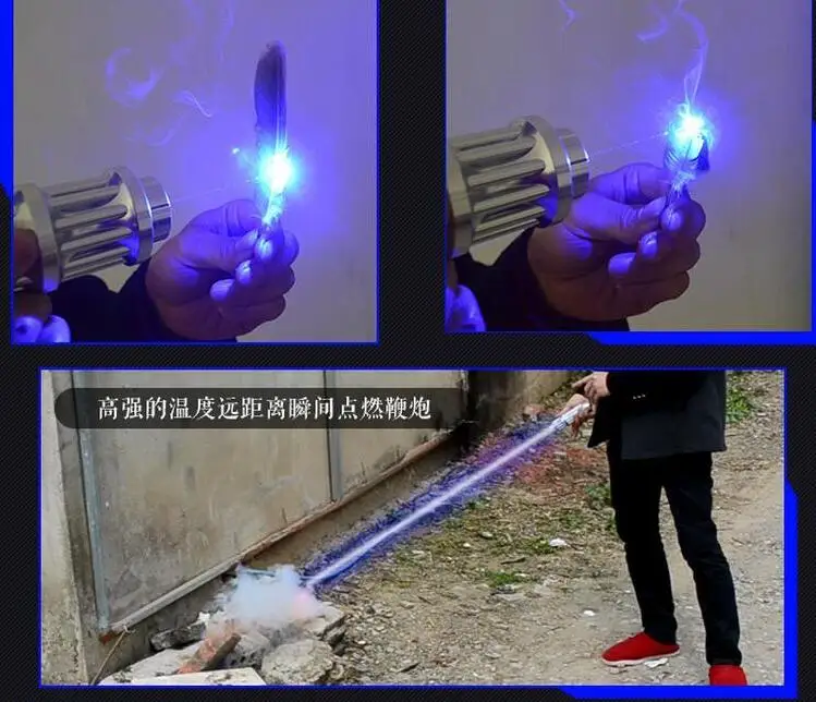 Мощный 450nm Синяя лазерная указка Фокус Горящий прикуриватель матч сжигание
