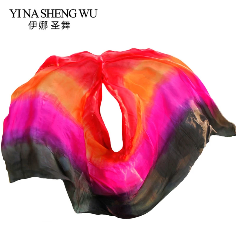 

1pc Belly Dance Silk Veils Handmade Tie-dye Natural Silk Belly Dance Props Veil Black+Purple+Rose+Orange+Red Color 250/270*114cm
