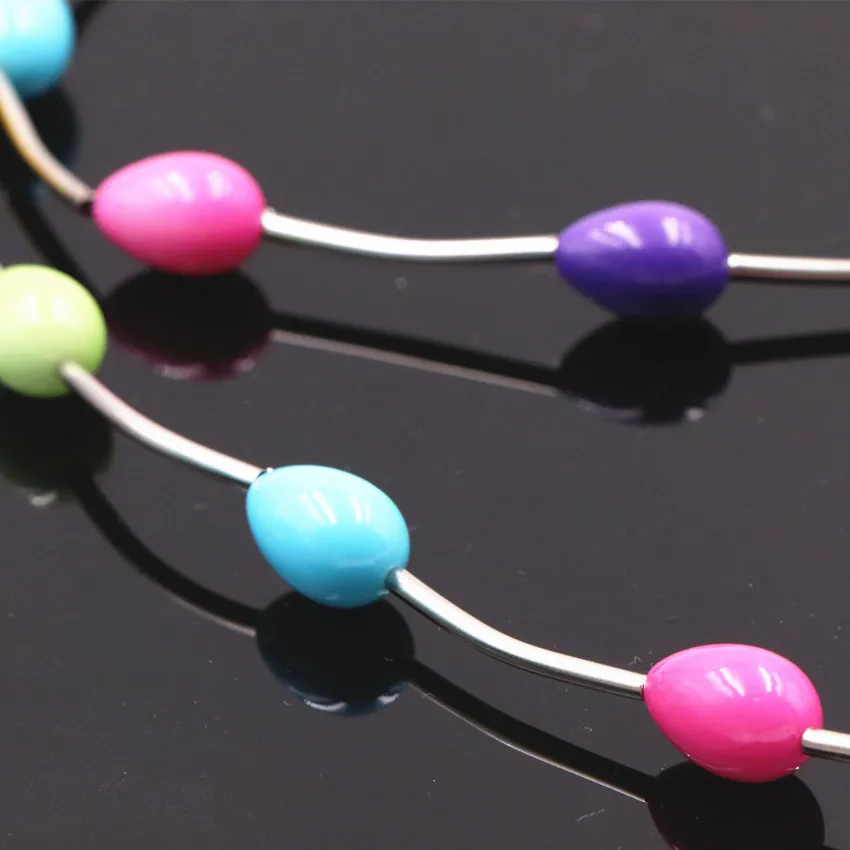 Длинное ожерелье с разноцветными бусинами 9x13 мм из окрашенного стекла в форме