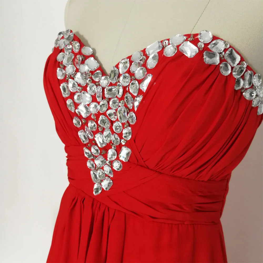 Дешевые красные шифоновые вечерние платья JIERUIZE Длинные с кристаллами и