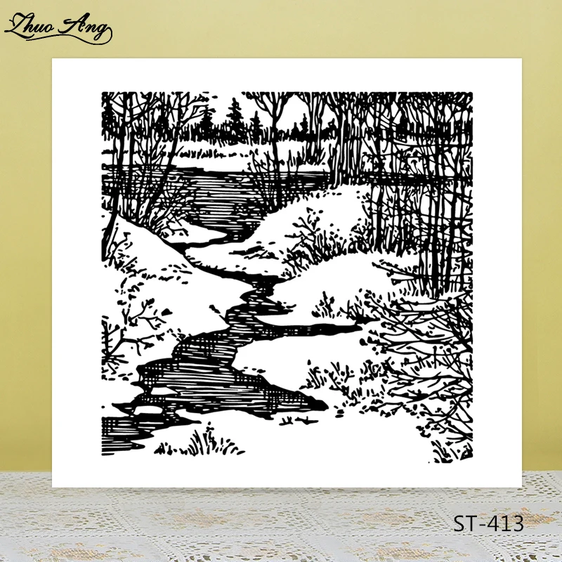 

ZhuoAng Forest Water Clear Stamps for DIY Scrapbooking/Photo Album Decorative Card Making Clear Stamps Supplies