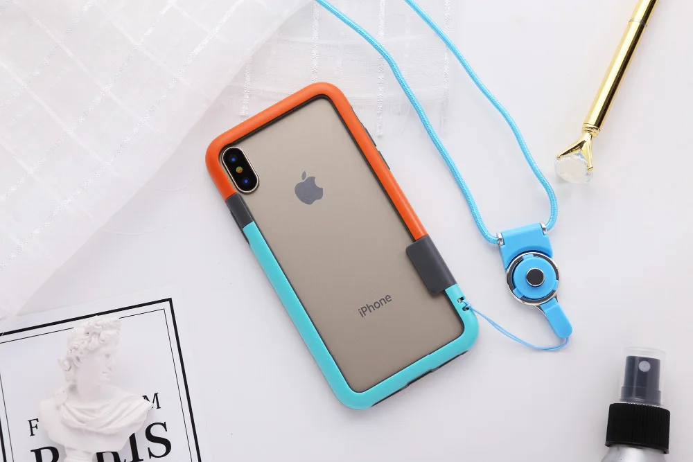 Brand New Contrast Color Soft TPU + Plastic Bicolor Dots Frame Phone Case Cover With Lanyard String |