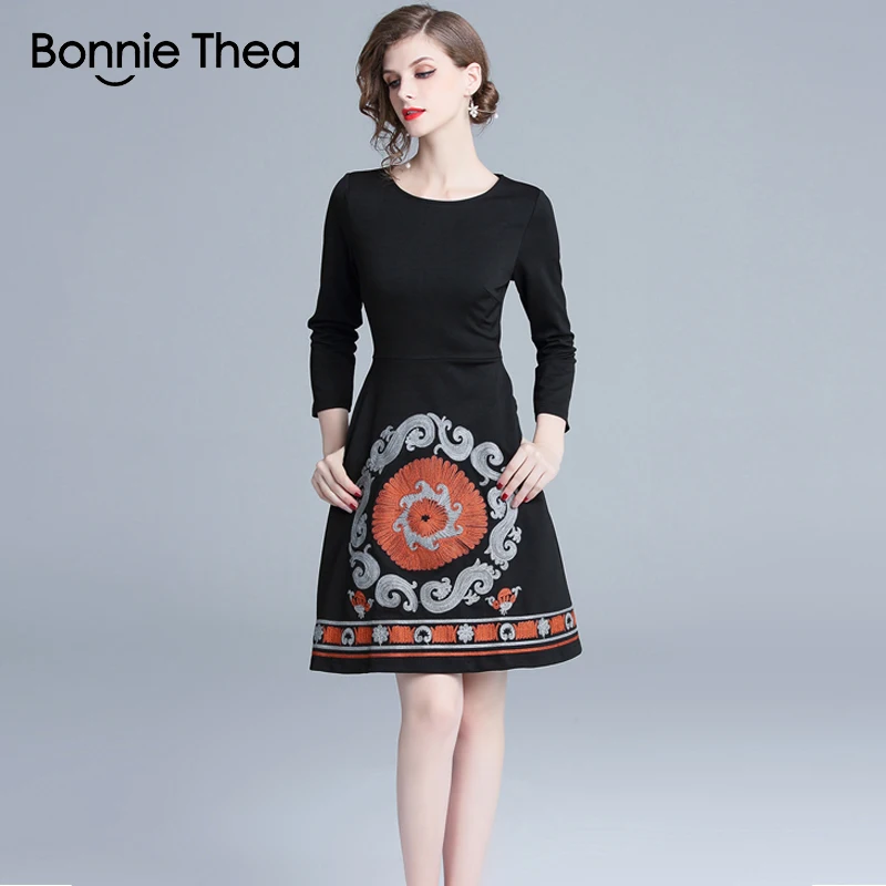 Женское черное вечернее платье с вышивкой Bonnie Thea Осеннее облегающее элегантное