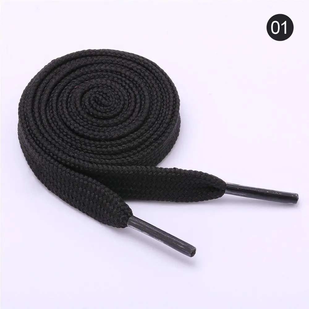 black 1 пара полиэстер Твердые плоские шнурки эластичные высокого качества шнурки для обуви 12 цветов атлетические шнурки для кроссовок для женщин мужчин - Цвет: black