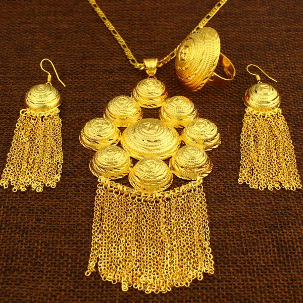 Африканские/Дубай наборы ювелирных изделий для невесты 24K золото цвет