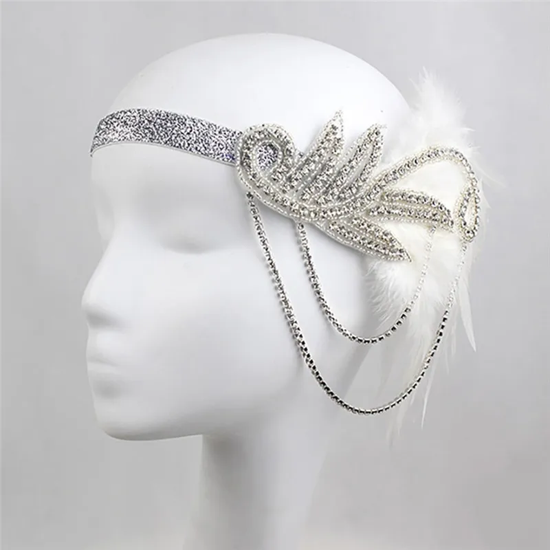 PINKSEE сценический головной убор стразы с бахромой ретро перышки повязка для