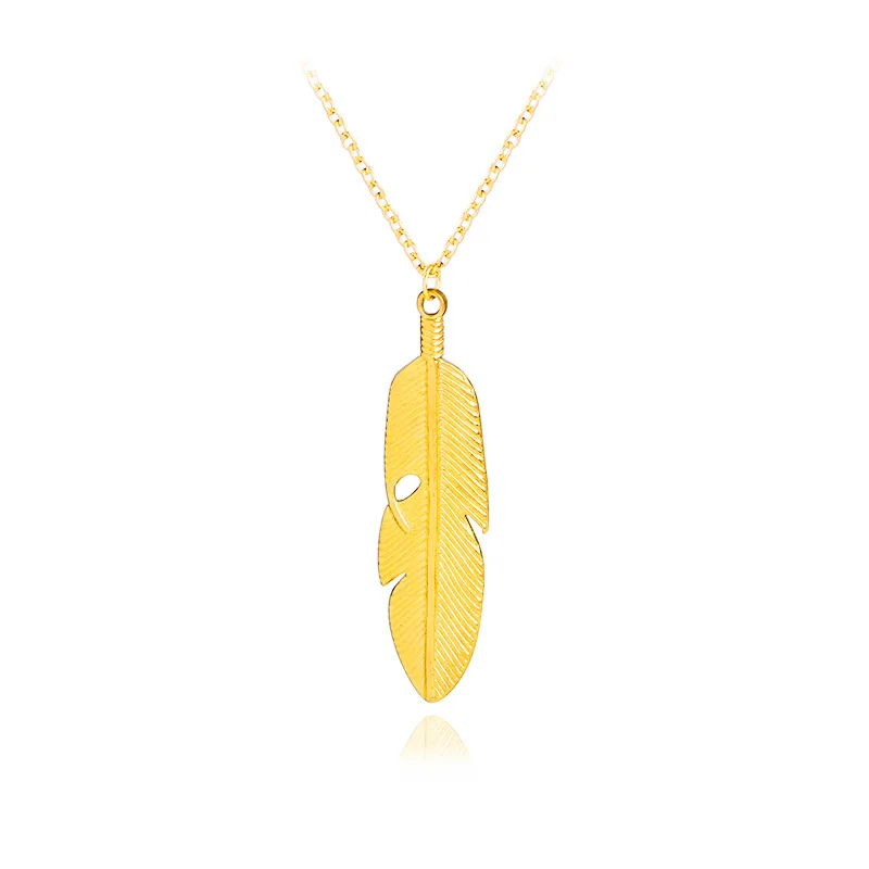 Простое Ожерелье с листьями и перьями Золотой Серебряный классический кулон в