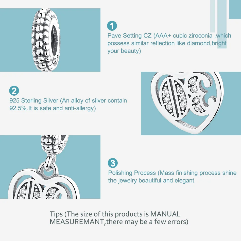 Женский браслет из серебра 925 пробы с подвеской в виде сердца цифрами 30 |