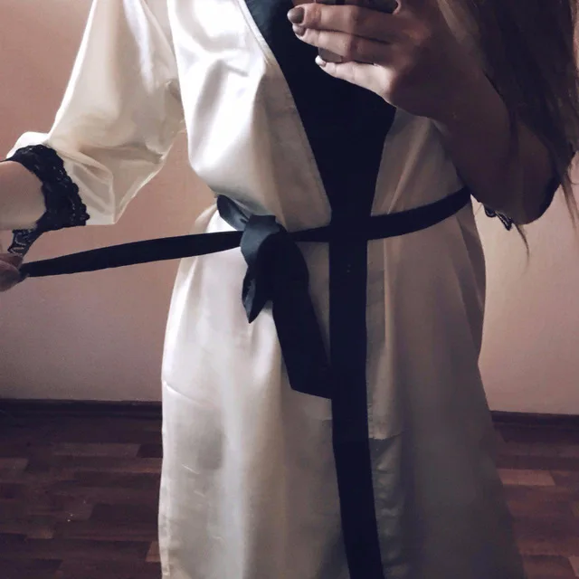 Ekouaer женское кимоно халат до колена халат сексуальное женское белье пижамы Короткие атласные кружева Ночное белье невесты Халаты XS-XL