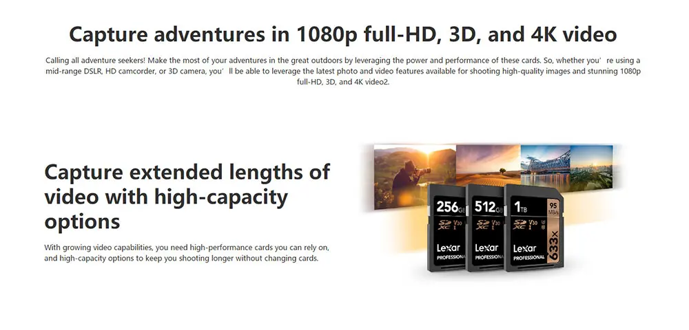 Lexar Высокая емкость 633x sd-карта 32 Гб 64 Гб 128 ГБ 256 ГБ 512 Гб карта памяти USH-1 U3 высокая скорость