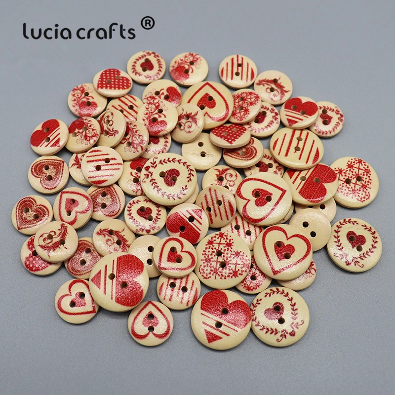 Lucia crafts 50 шт. 15 мм/20 мм деревянные пуговицы в форме сердца с разными узорами и 2