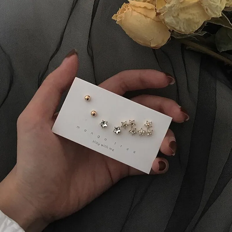 Модные серьги с тремя звездами дикой реки корейские минималистичные женские