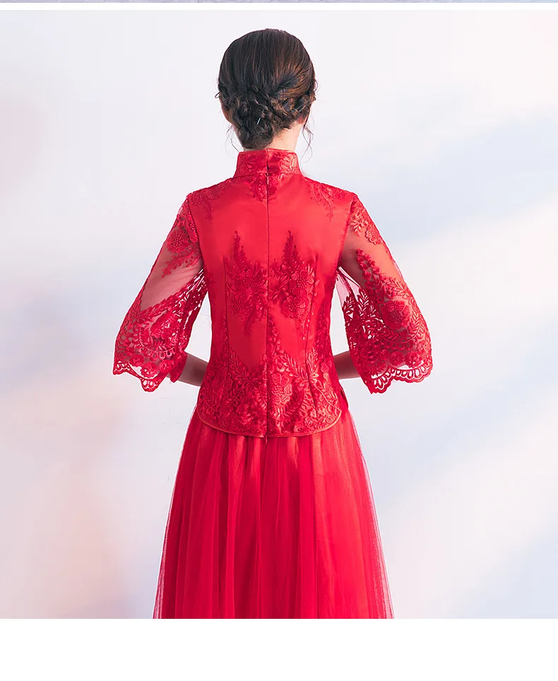 Традиционное китайское свадебное платье невесты Cheongsam кружевное красное Qipao восточные платья Robe Mariee винтажные Chinees Jurkje