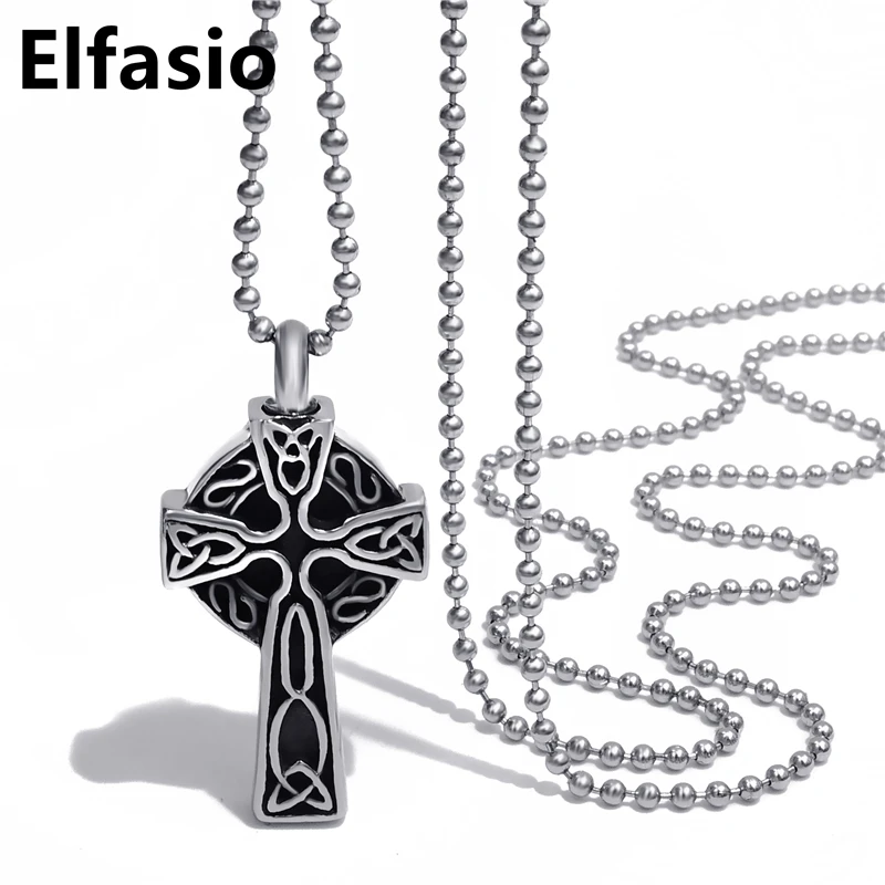 

Celtic Cross Cremation Keepsake Memorial Urn Womens Silver Black Stainless Steel Pendant Necklace Wholesale Jewelry UP005