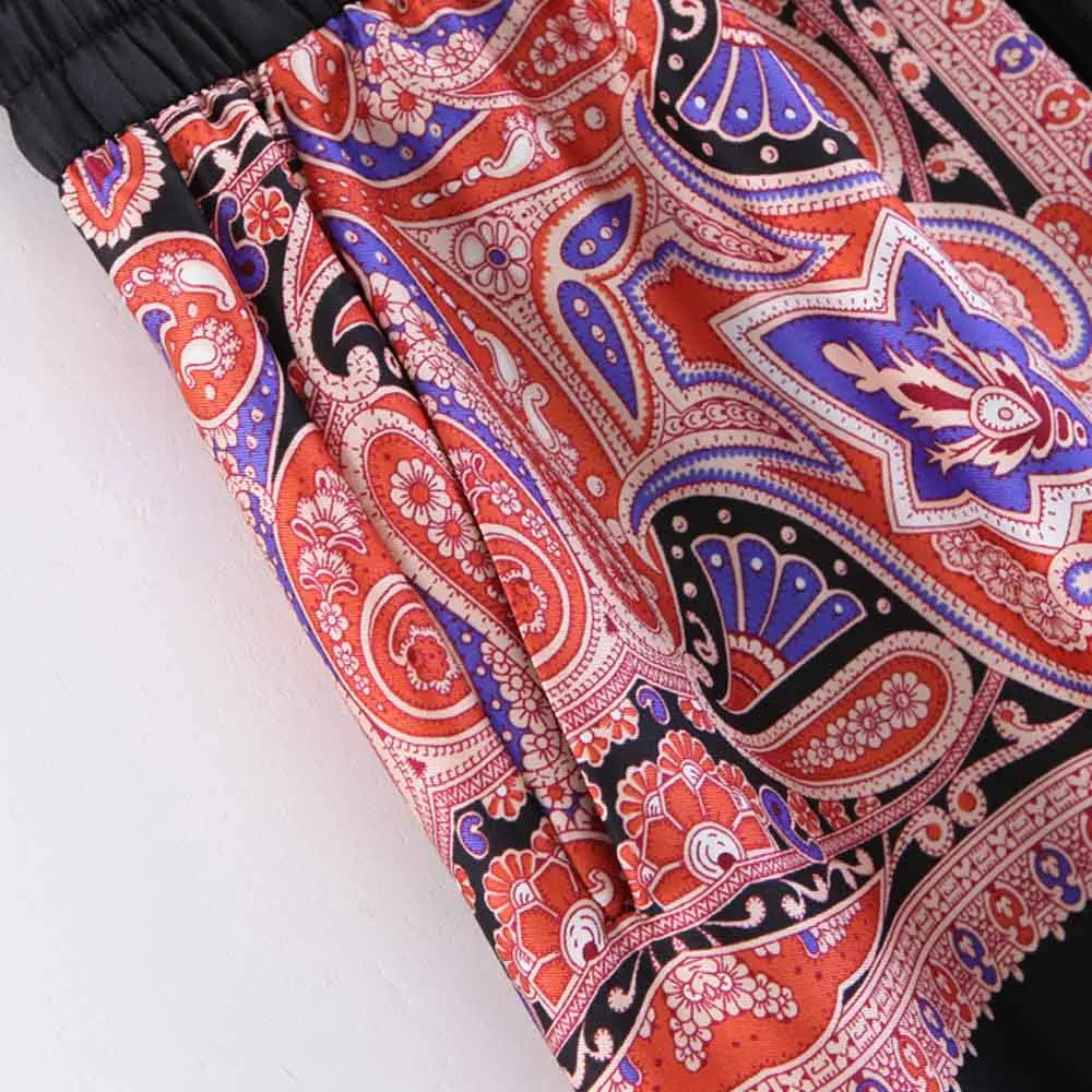 Винтажные прямые брюки контрастных цветов с цветочным принтом кешью и карманами