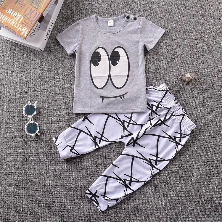 2019 New summer baby boy clothes set cotton Fashion letters printed T-shirt+pants 2pcs Infant newborn clothing |