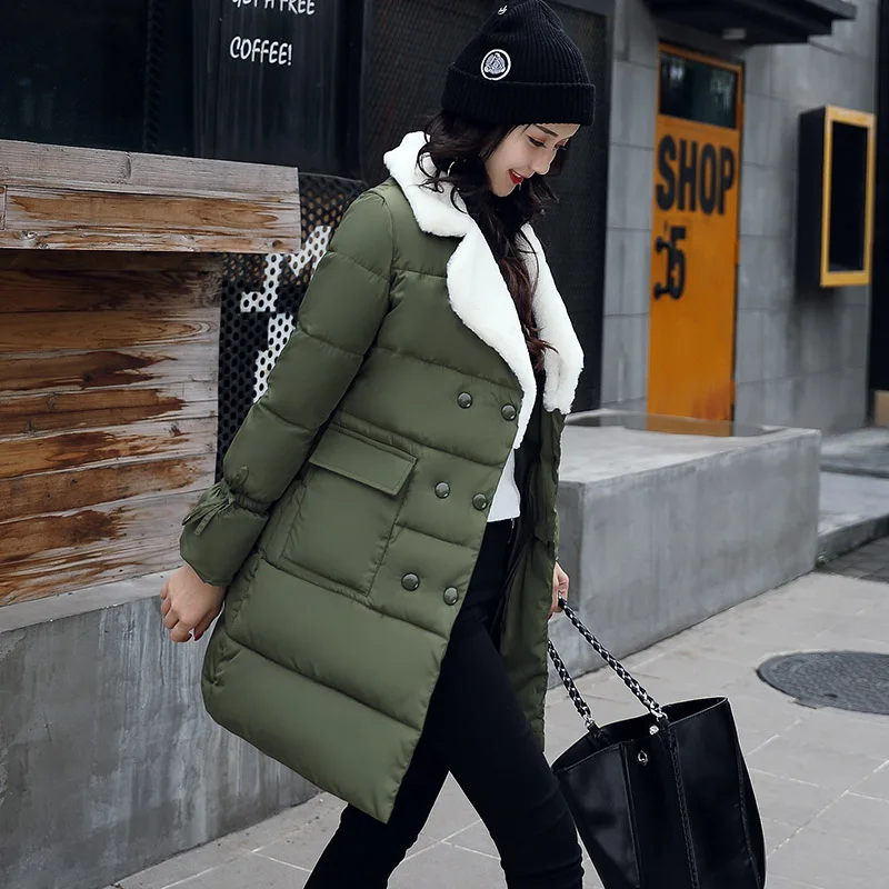 Зимняя женская куртка теплая длинная парка с отложным воротником для женщин