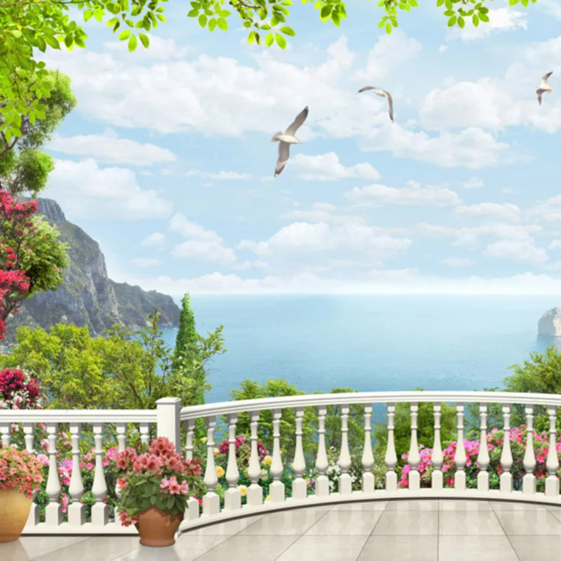 Фотообои 3D стерео балкон Приморский Пейзаж Природа фотообои гостиная спальня