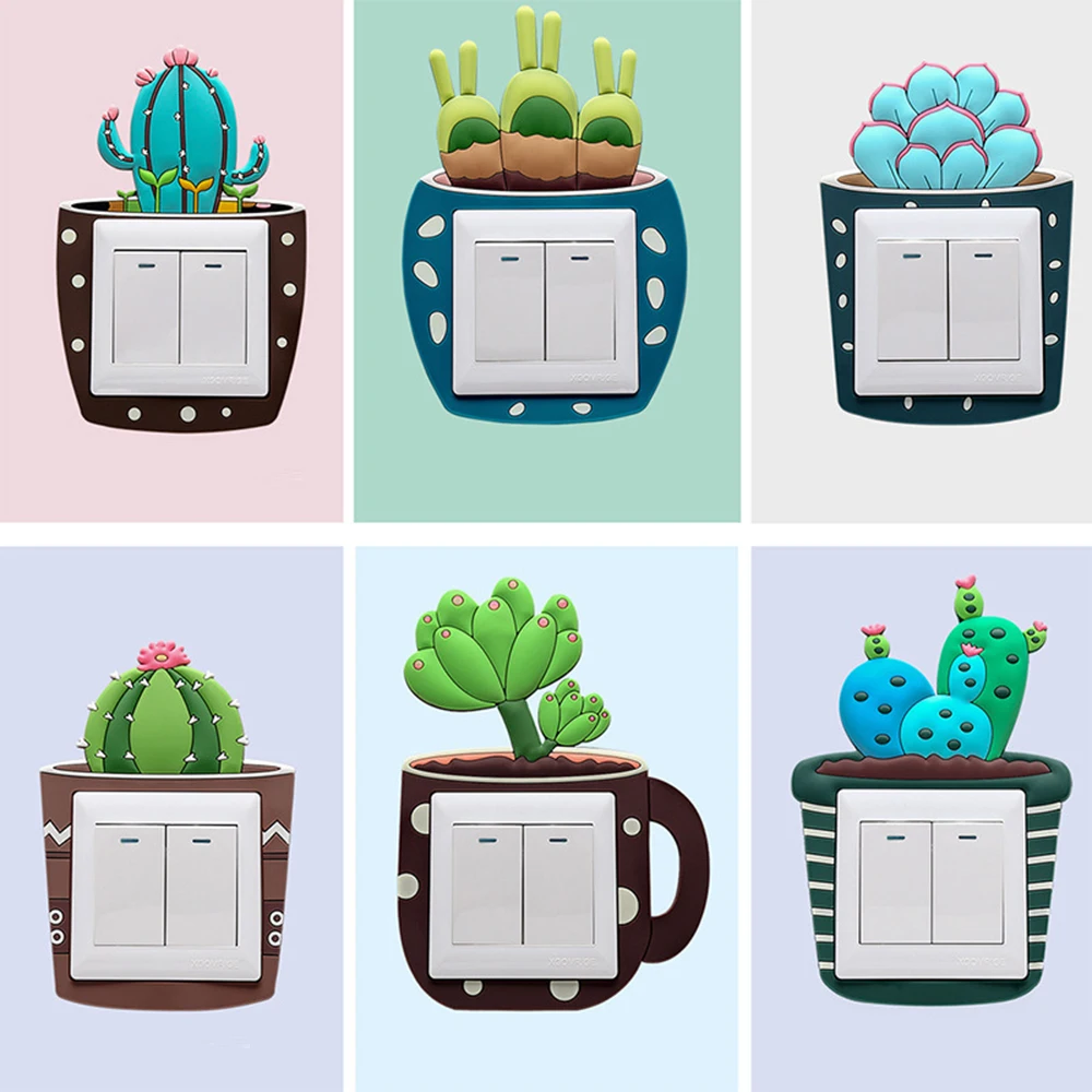 LASPERAL Cute Cartoon 3D Cactus Fluorescent Wall Silicone On-off Switch Stickers Outlet Home Decorations | Дом и сад