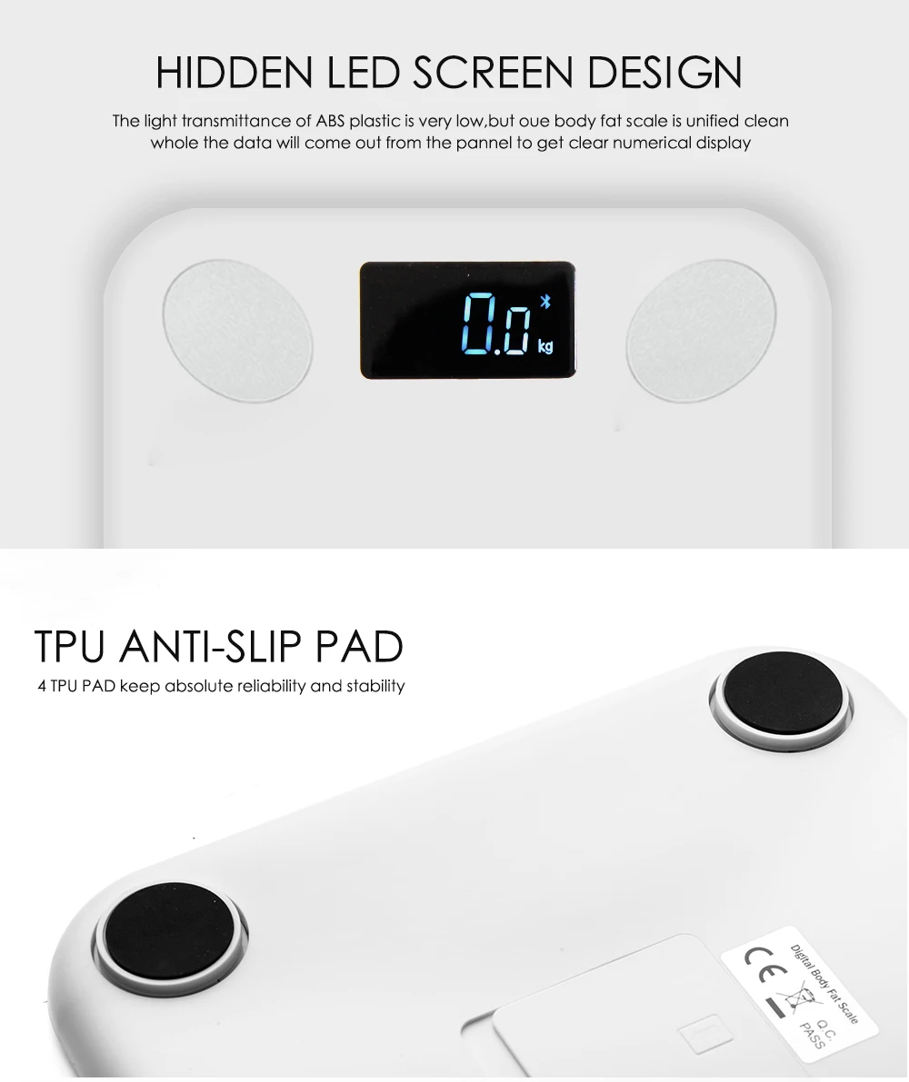 Smart Body Fat Bluetooth электронные весы для ванной напольные с типом тела Измерение веса баланс здоровья жировой воды мышечная масса BMI