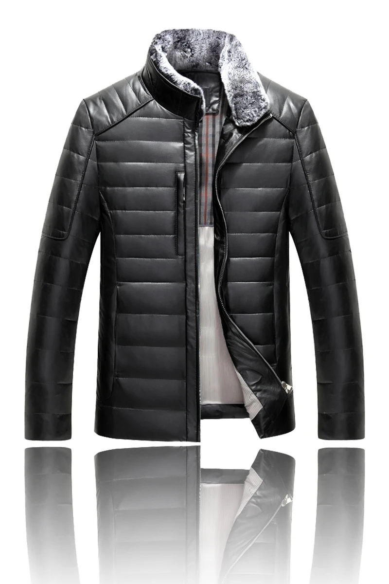 

1309 Men winter leather jacket men short slim Mink Collar Man Winter Down Coat thick leather Jackat