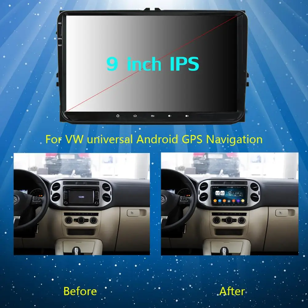 9 ''IPS 8 ядер Android 0 автомобильный DVD Радио GPS мультимедийный плеер 4G + 64G для VW Passat