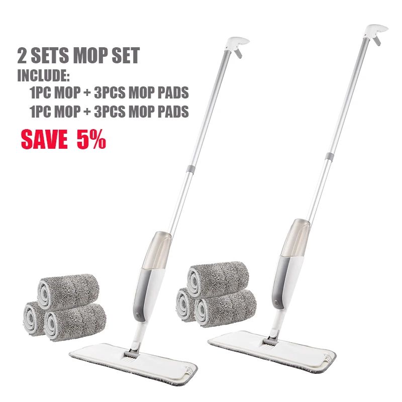 white 2sets 3pcs pad Волшебная швабра с распылителем, деревянный пол с многоразовыми подушечками из микрофибры, ручка 360 градусов, домашние окна, кухонные швабры, метла, чистящие инструменты - Цвет: white 2sets 3pcs pad