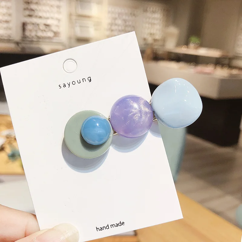 1 шт. Карамельный цвет геометрический круглый заколки хит Акриловые зажимы для