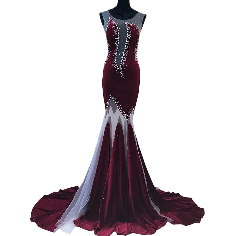 Женское бархатное платье бордовое вечернее Дубая для выпускного вечера 2019|robe de