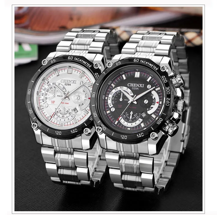 Модные мужские часы Серебристые водонепроницаемые с большим циферблатом белые