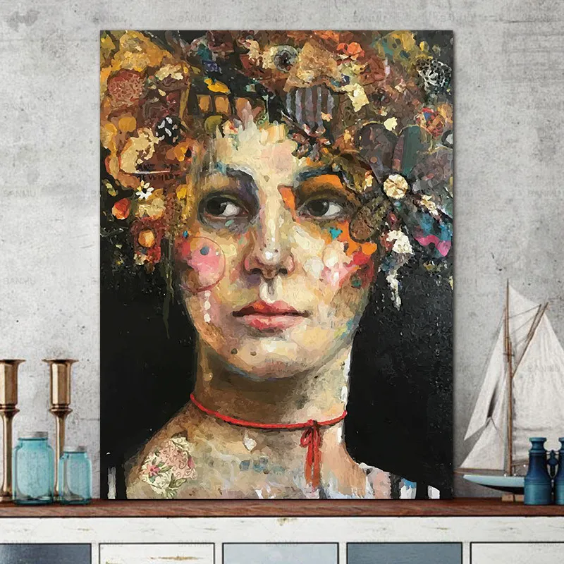 Абстрактный стиль настенная живопись Печать Красочная Мода леди на холсте