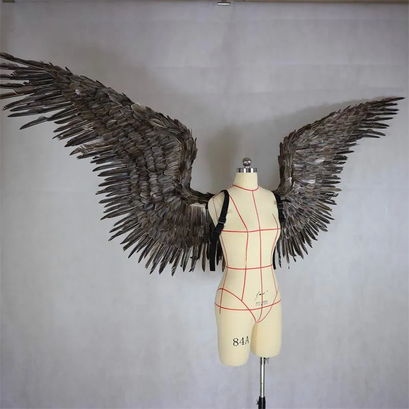 Ala de pluma de &Aacute;ngel gris para cosplay, modelo de adulto, ropa interior de pasarela, accesorios de tiro, fiesta, festival, para el d&iacute;a de Halloween-0