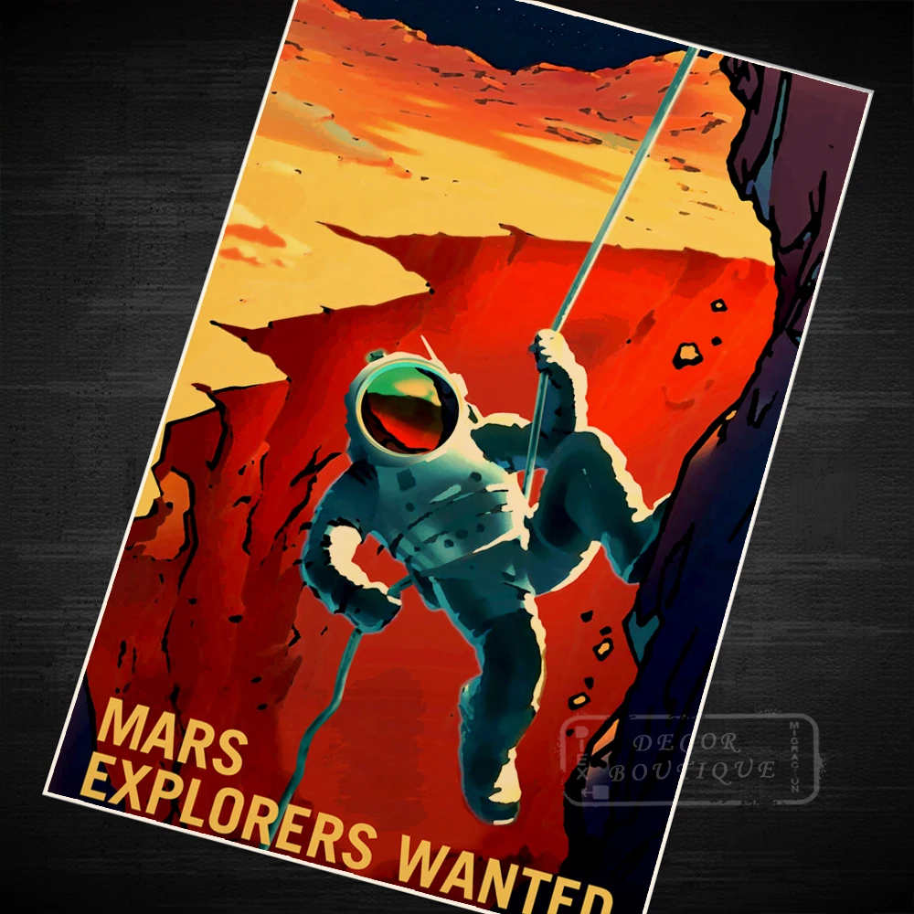 Sci fi Mars исследователи хотели классический ретро крафт плакат декоративный DIY
