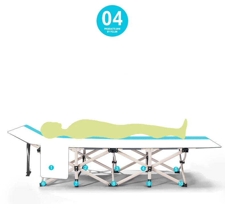 Portable Lightweight Folding Beds with Adjustable Headrest& Breathable Surface Material for Outdoor Camping& Home/Office Nap