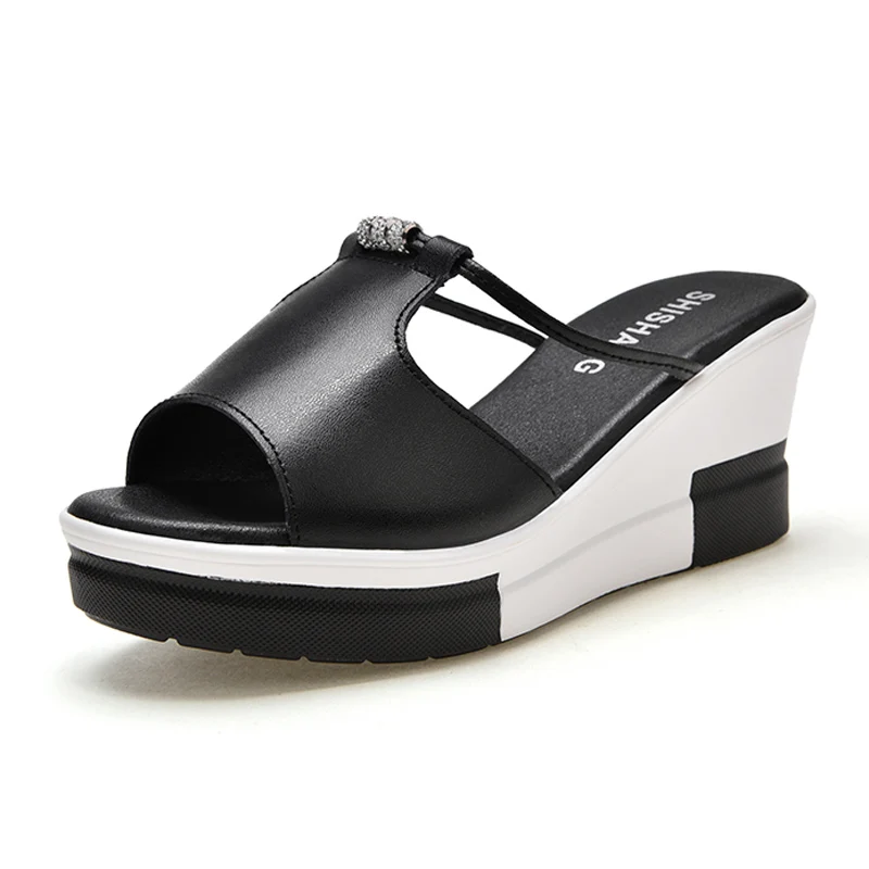 Летняя женская обувь Шлепанцы на платформе танкетке Женские шлепанцы высоком