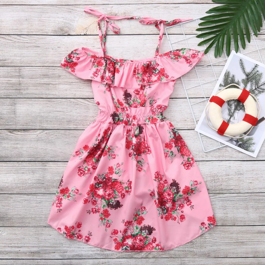 Летние платья для маленьких девочек брючные костюмы с цветочным принтом и рюшами