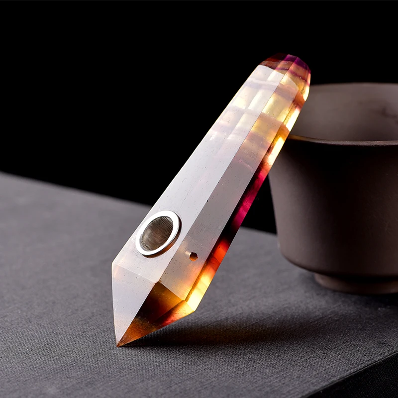 Runyangshi Кристалл курительная труба фильтр кварцевый камень желтый исцеляющая