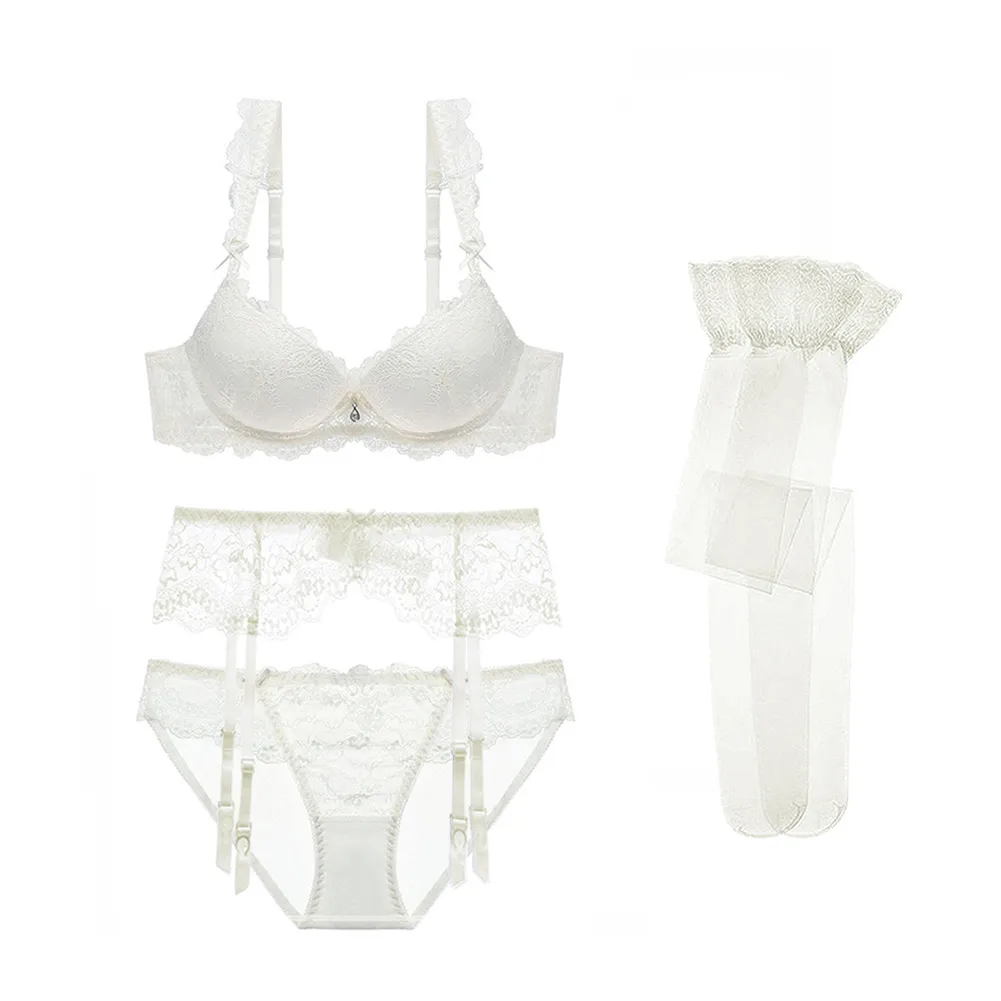 cream white Varsbaby женские сексуальные три четверти пуш-ап нижнее белье на косточках наборы бюстгальтеров 4 шт./лот - Цвет: cream white