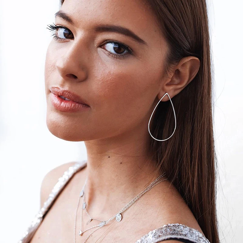 Корейские простые серьги милые темпераментные металлические капли воды