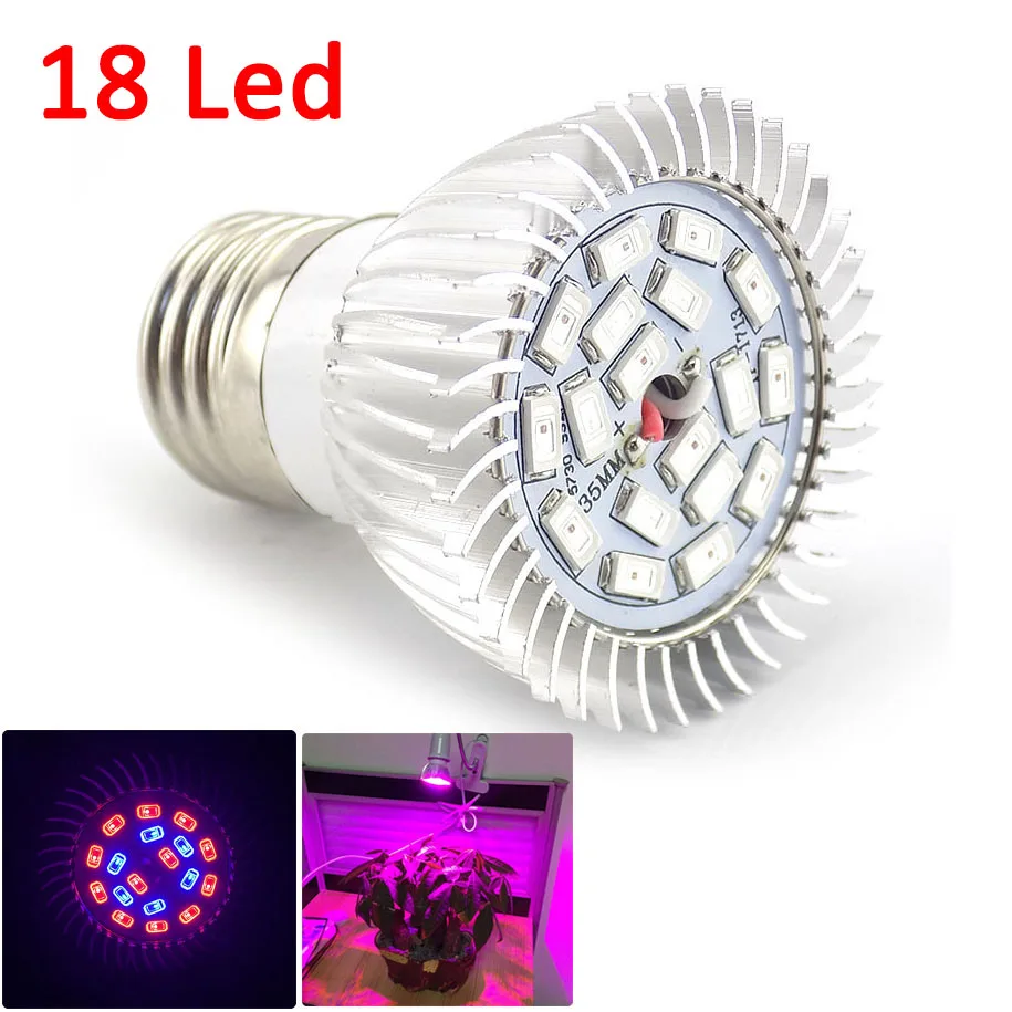18 Led bulb 28 40 120 светодиодный светильник для выращивания растений, гидропоники для выращивания комнатных цветов, теплицы, алюминиевые лампы полного спектра, лампа для посева, E27 - Испускаемый цвет: 18 Led bulb