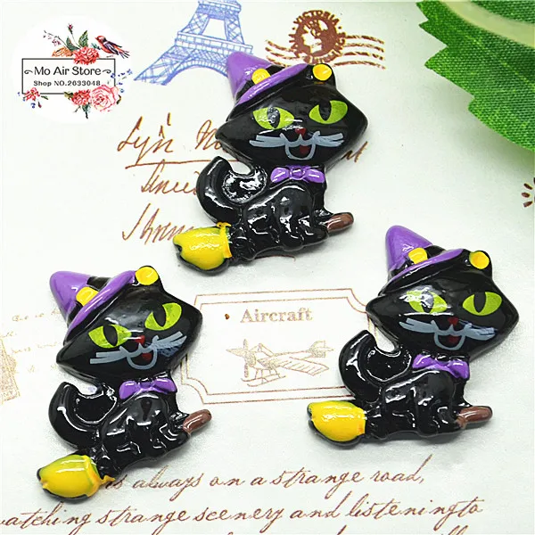 

10pcs Resin halloween cat flat back Cabochon Art Supply Decoration Charm Craft DIY hair bow center 27x28mm