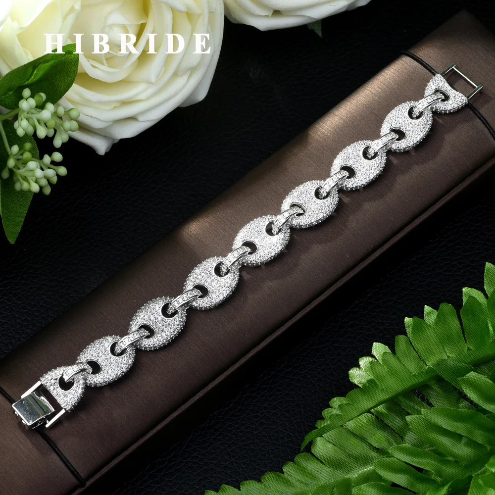 

HIBRIDE New Charming Bracelet Micro Pave Shining Tiny Zircon Loops Connect Copper Bangle for Women Jewelry Christmas Gift B-70