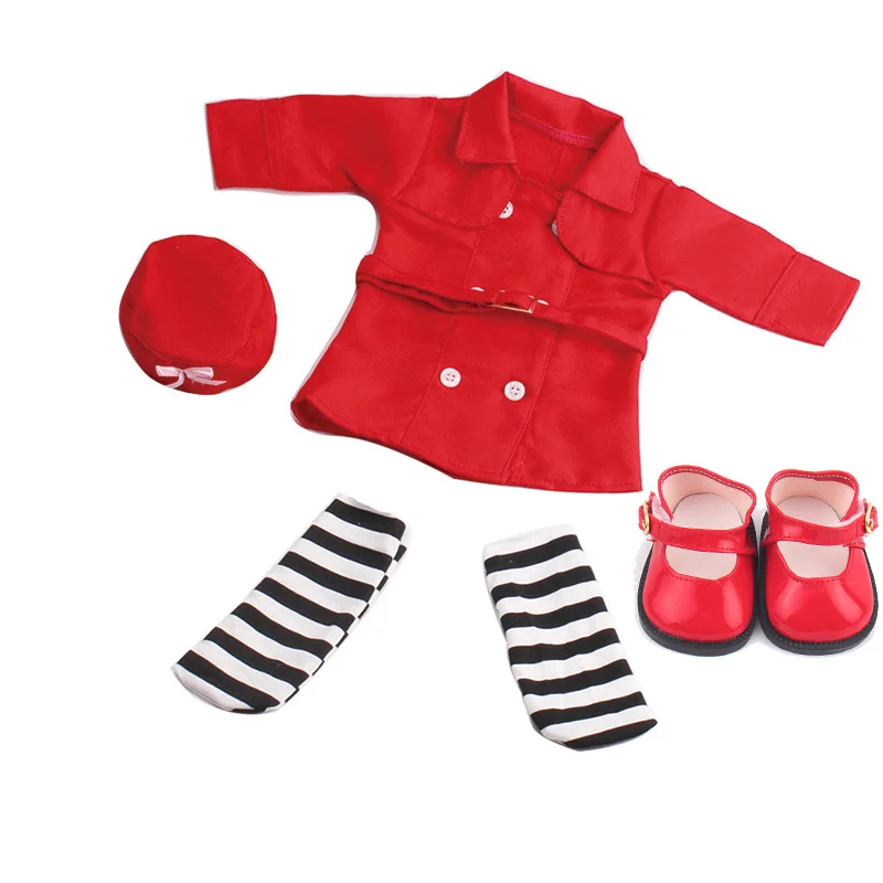 Red 18 дюймовая кукольная одежда для девочек, розовый свитер, повседневный костюм с обувью, американское платье для новорожденных, детские игрушки, подходят для 43 см, детские куклы c46 - Цвет: Red