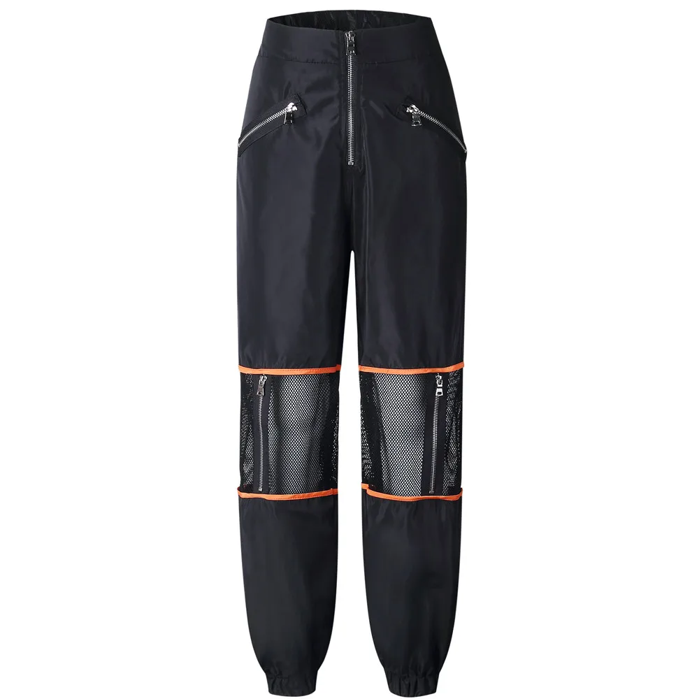 Женские Модные Лоскутные Длинные брюки на молнии прозрачные сексуальные